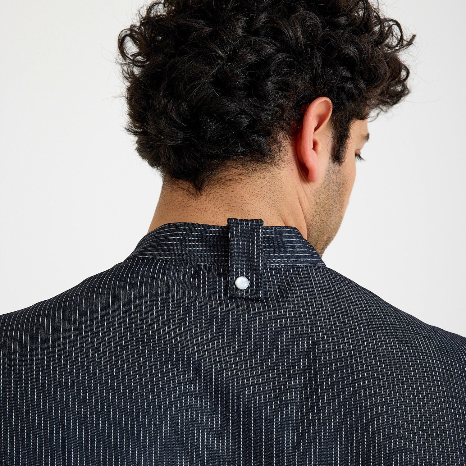 Lacivert Çizgili Kısa Kol Likralı Aşçı Ceketi