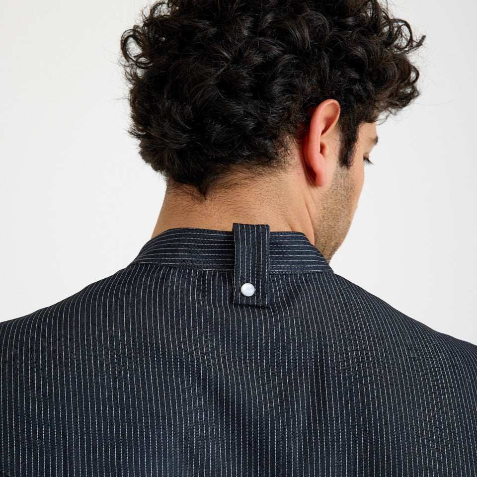 Lacivert Çizgili Kısa Kol Likralı Aşçı Ceketi