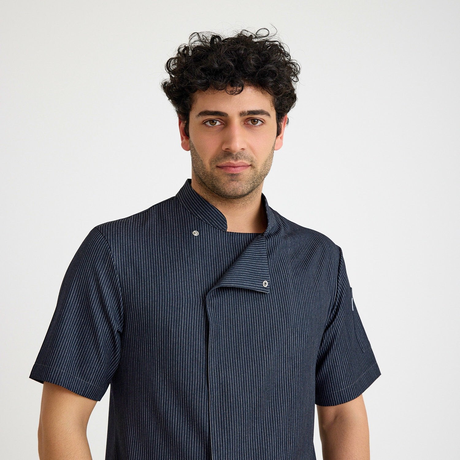 Lacivert Çizgili Kısa Kol Likralı Aşçı Ceketi