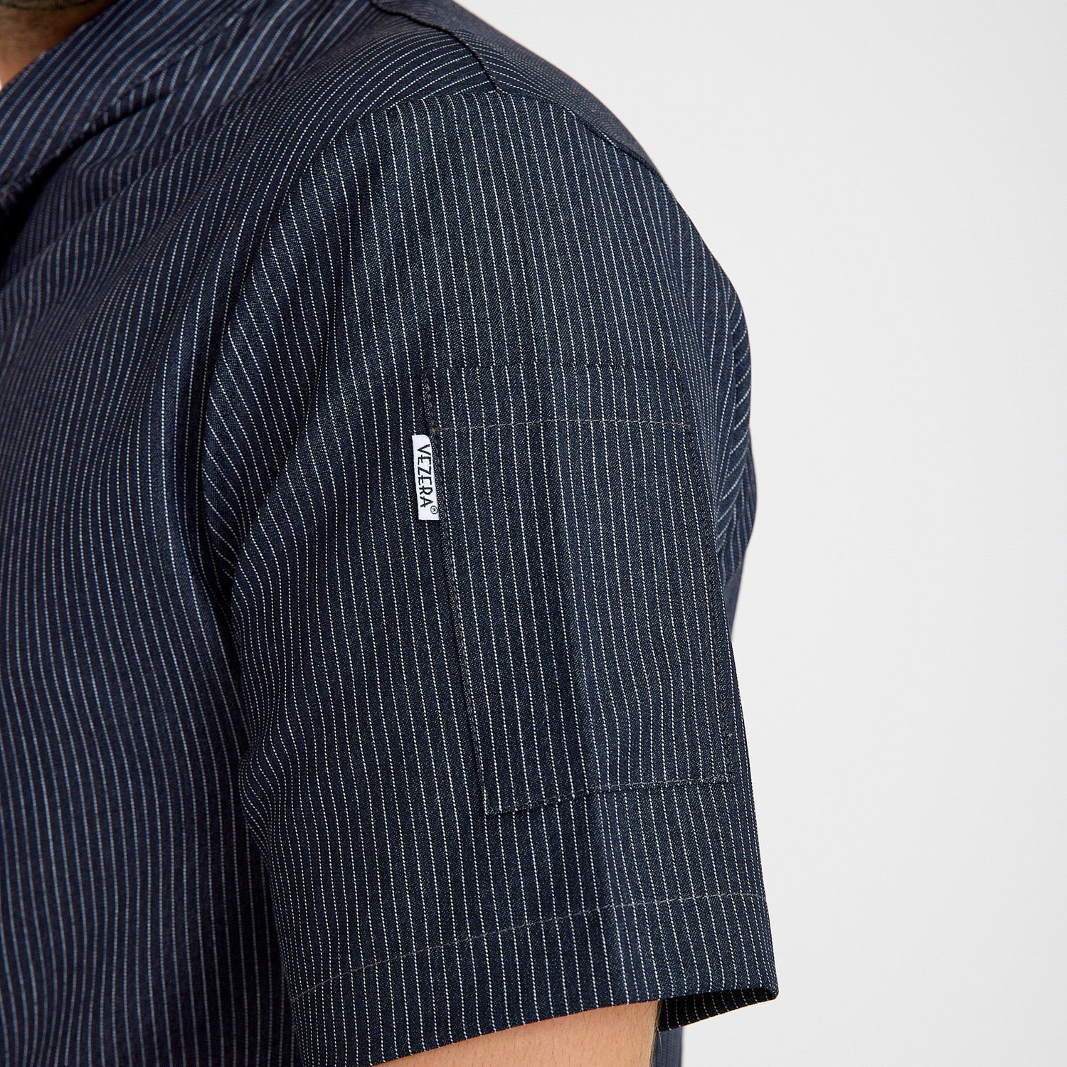 Lacivert Çizgili Kısa Kol Likralı Aşçı Ceketi