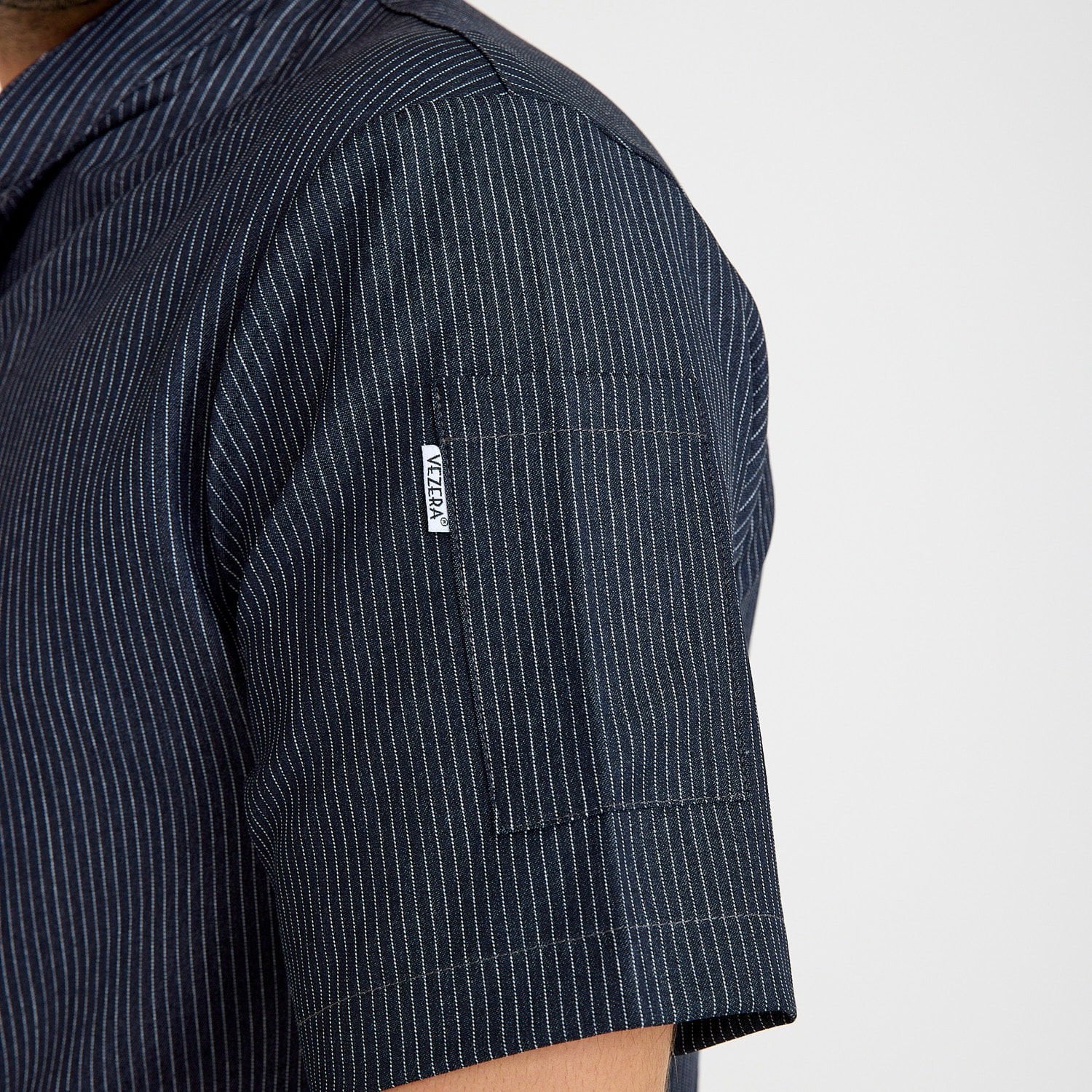 Lacivert Çizgili Kısa Kol Likralı Aşçı Ceketi