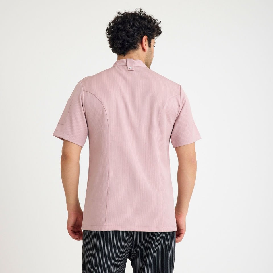 Pembe Çizgili Kısa Kol Likralı Aşçı Ceketi