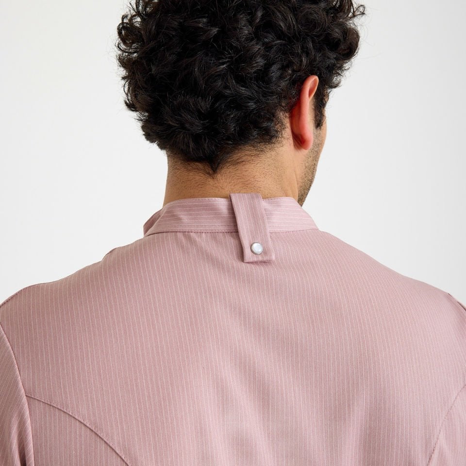 Pembe Çizgili Kısa Kol Likralı Aşçı Ceketi