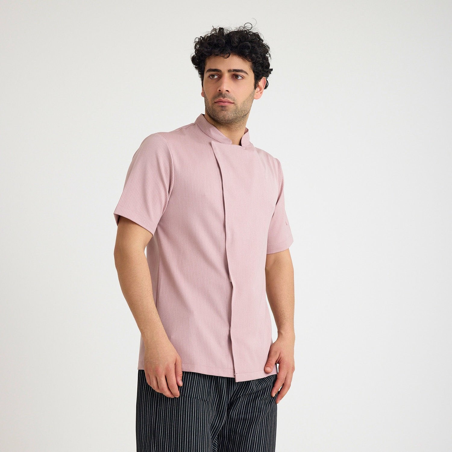 Pembe Çizgili Kısa Kol Likralı Aşçı Ceketi