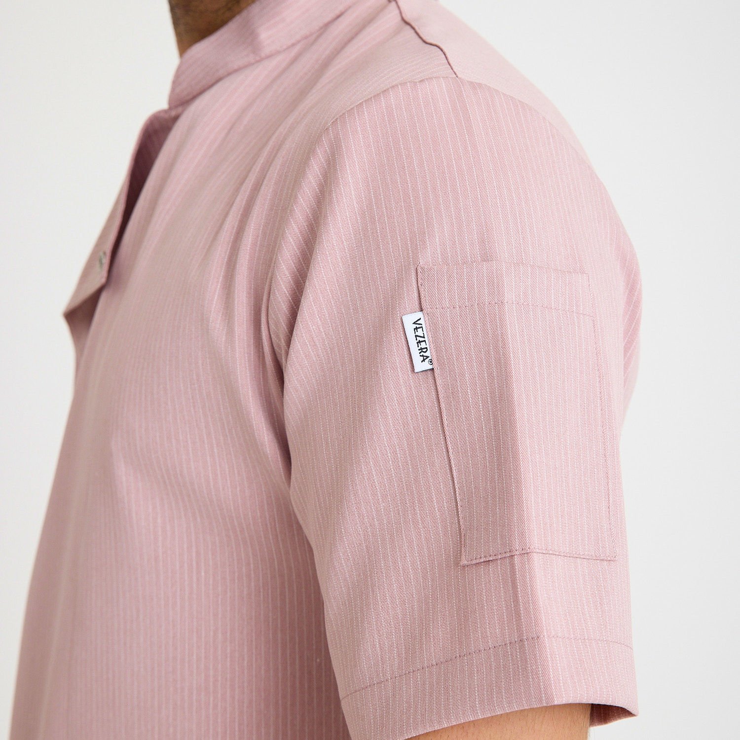 Pembe Çizgili Kısa Kol Likralı Aşçı Ceketi