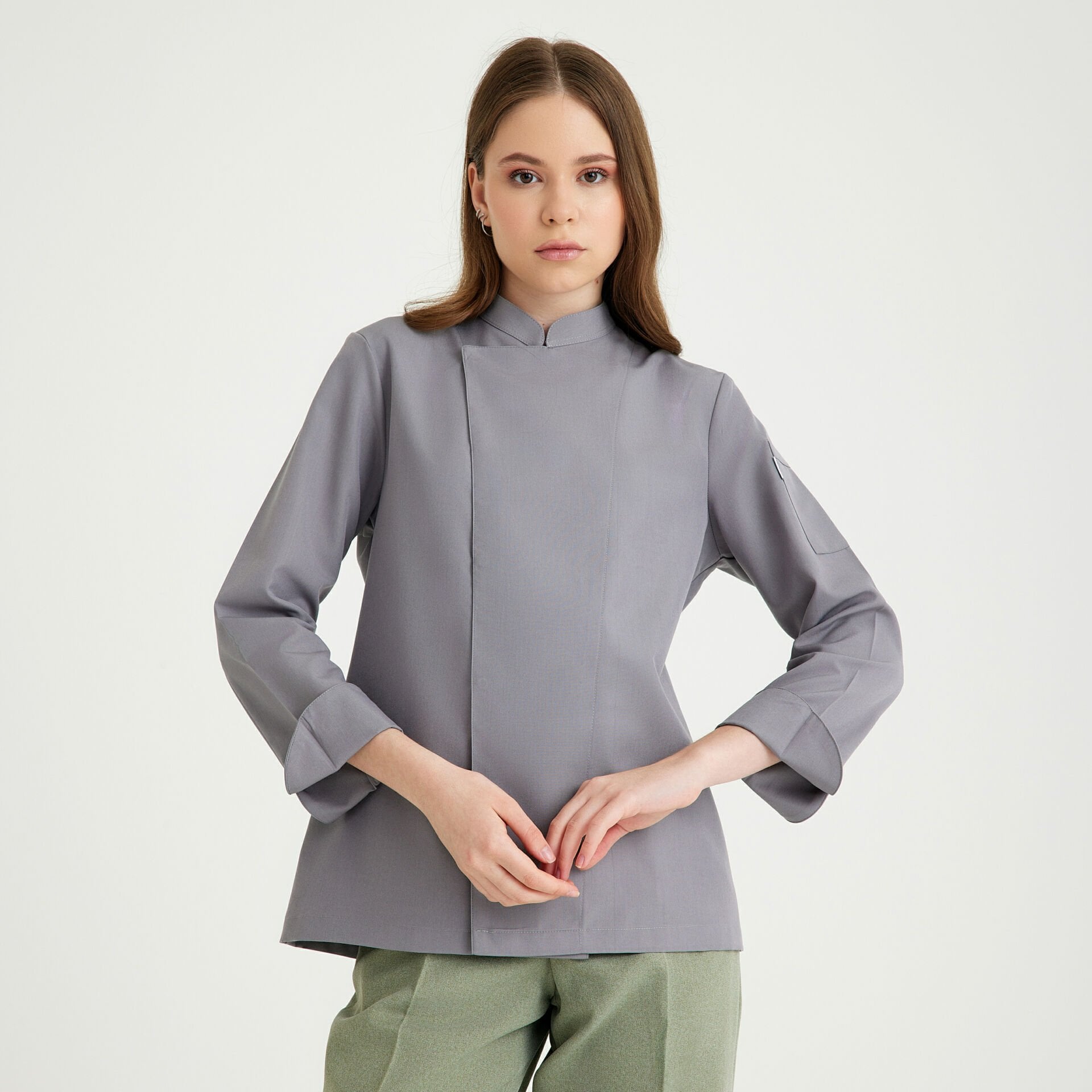 Açık Gri Kadın Şef Aşçı Ceketi