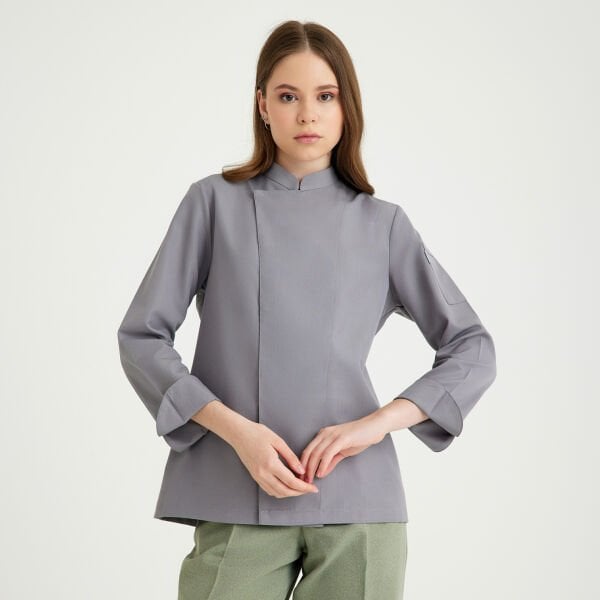 Açık Gri Kadın Şef Aşçı Ceketi