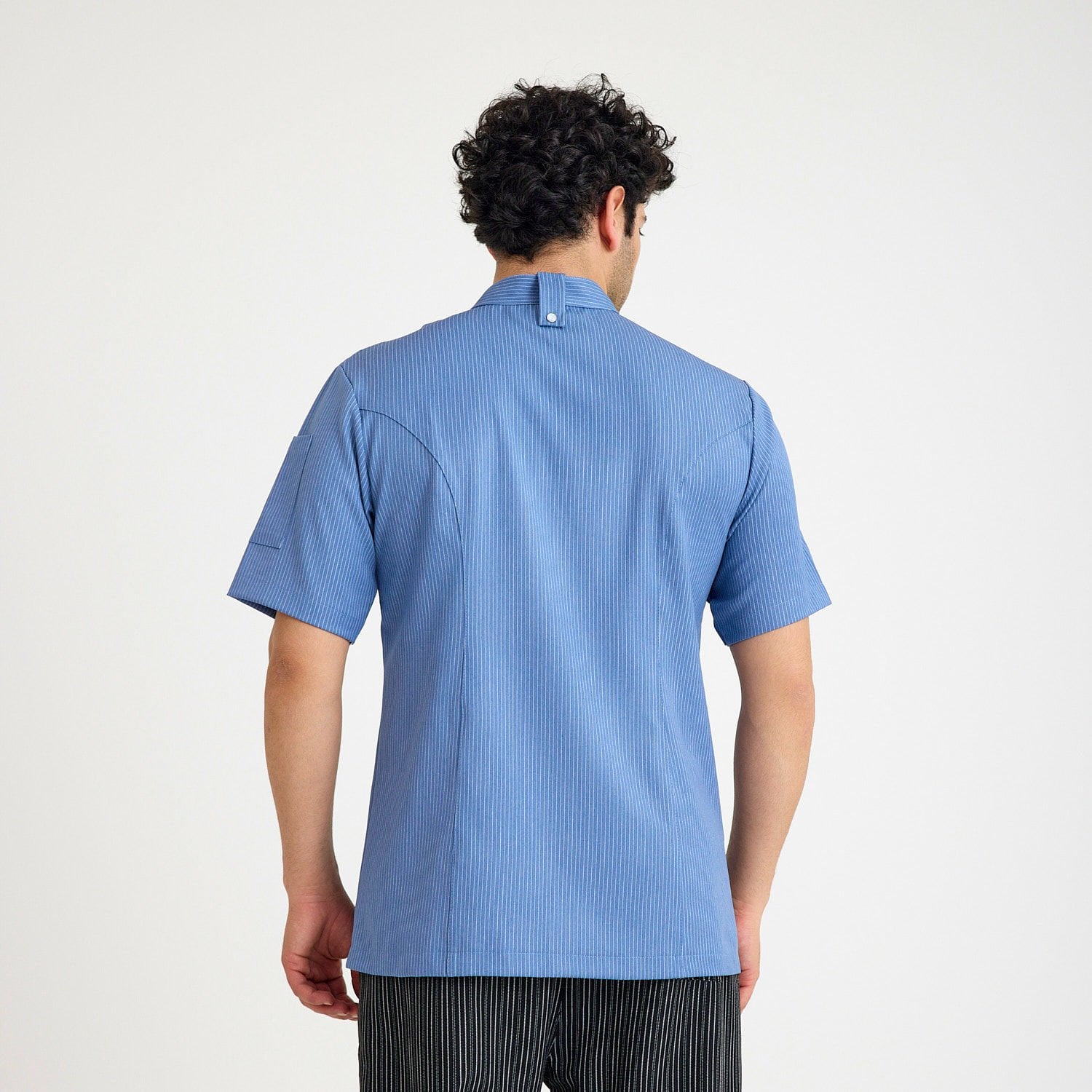 Mavi Çizgili Kısa Kol Likralı Aşçı Ceketi