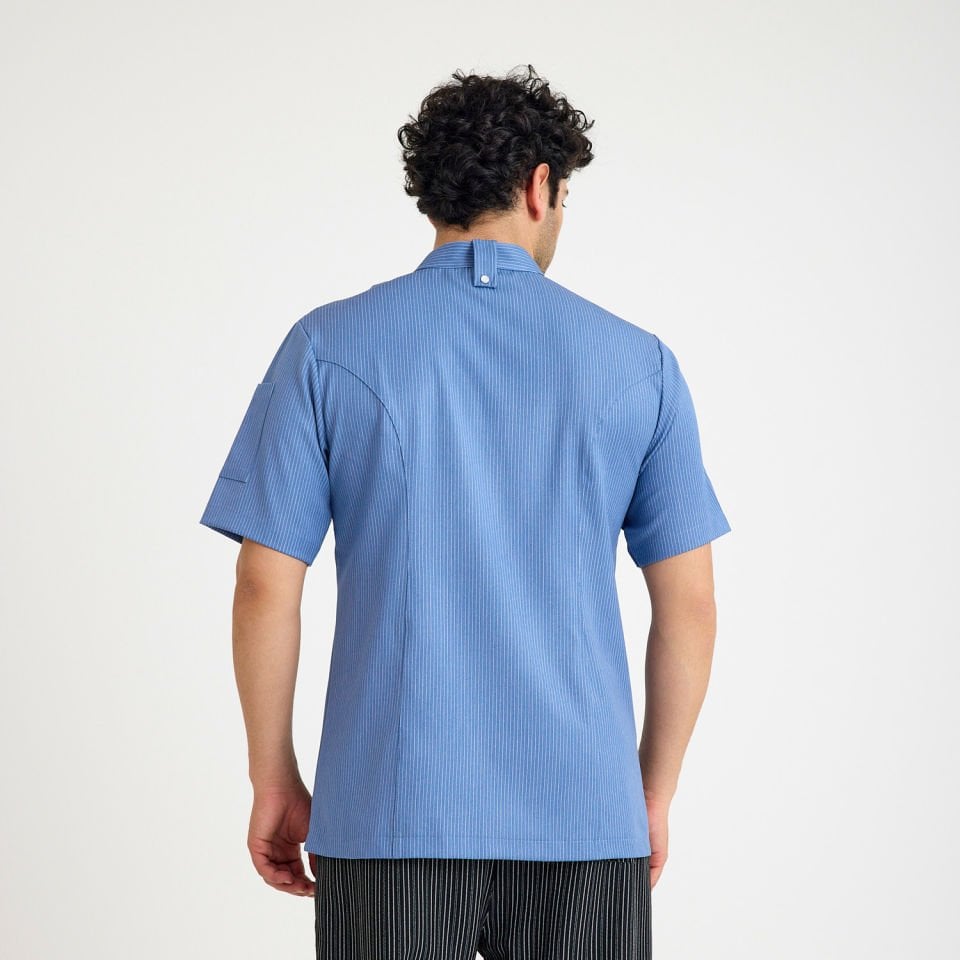 Mavi Çizgili Kısa Kol Likralı Aşçı Ceketi