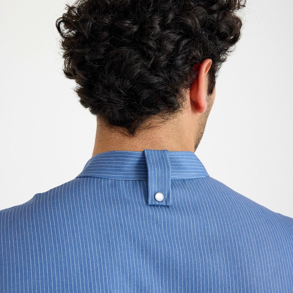 Mavi Çizgili Kısa Kol Likralı Aşçı Ceketi