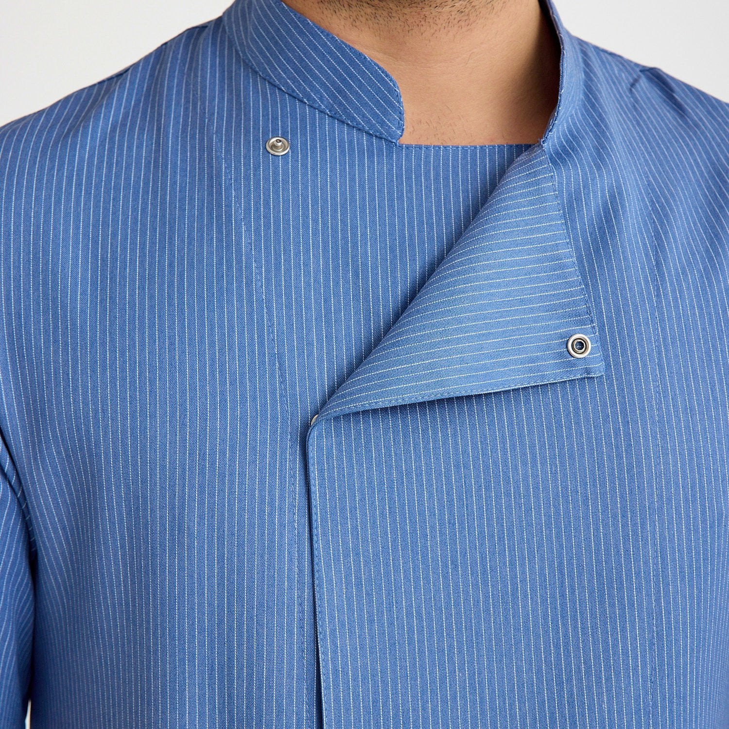 Mavi Çizgili Kısa Kol Likralı Aşçı Ceketi