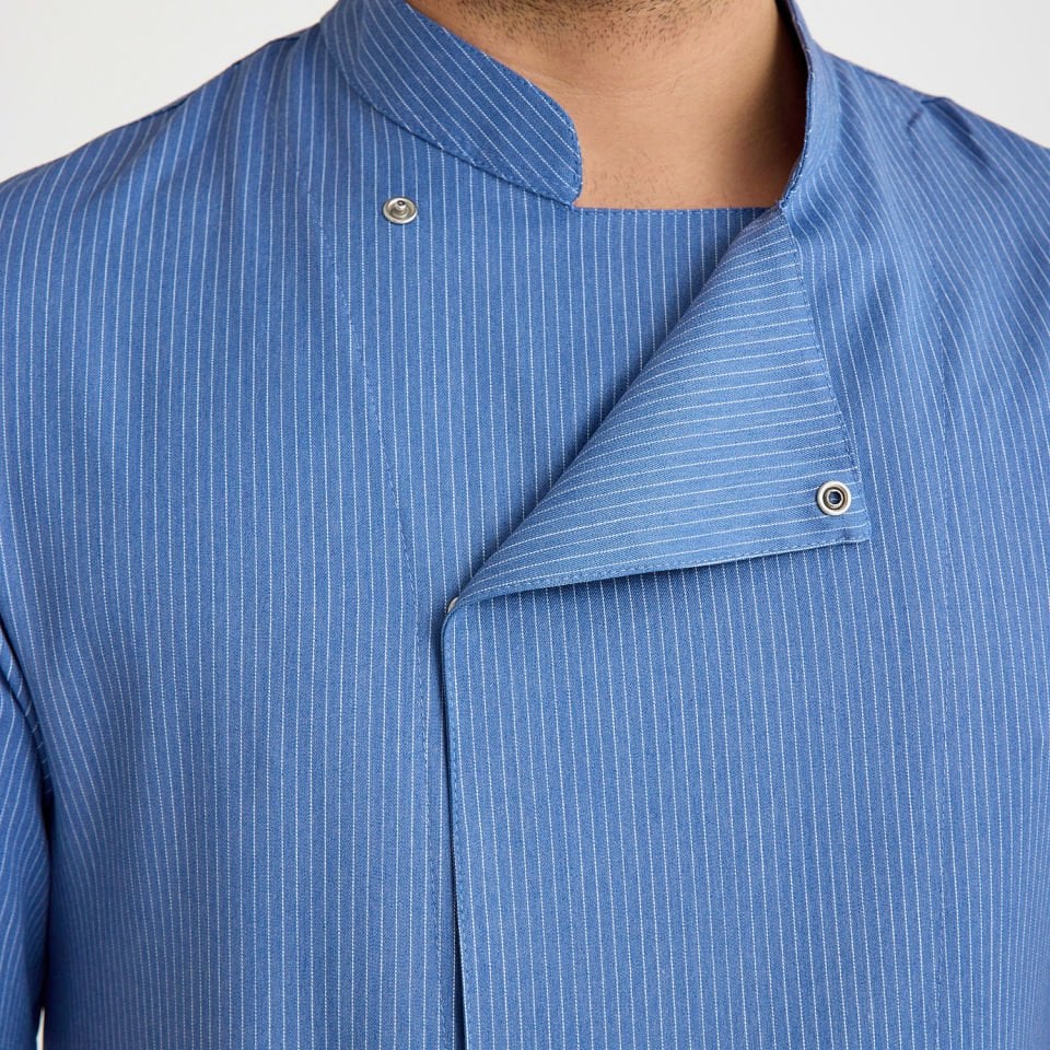 Mavi Çizgili Kısa Kol Likralı Aşçı Ceketi