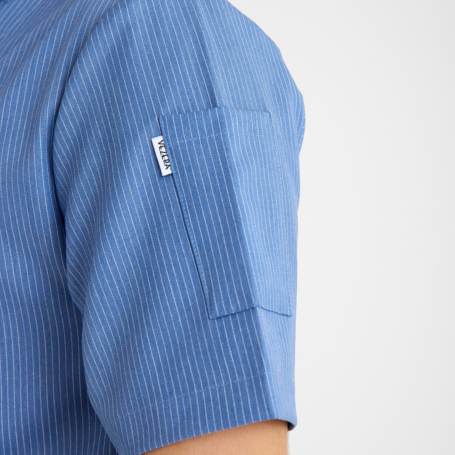 Mavi Çizgili Kısa Kol Likralı Aşçı Ceketi