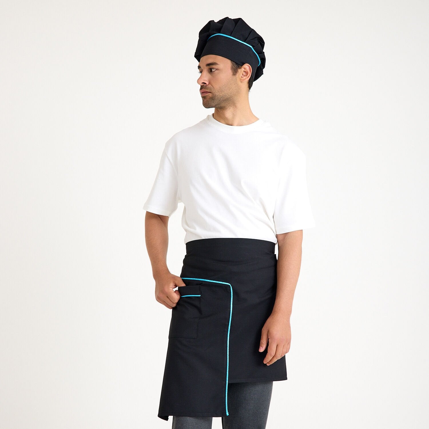 Siyah Turkuaz Ara Biyeli Cepli Yarım Önlük