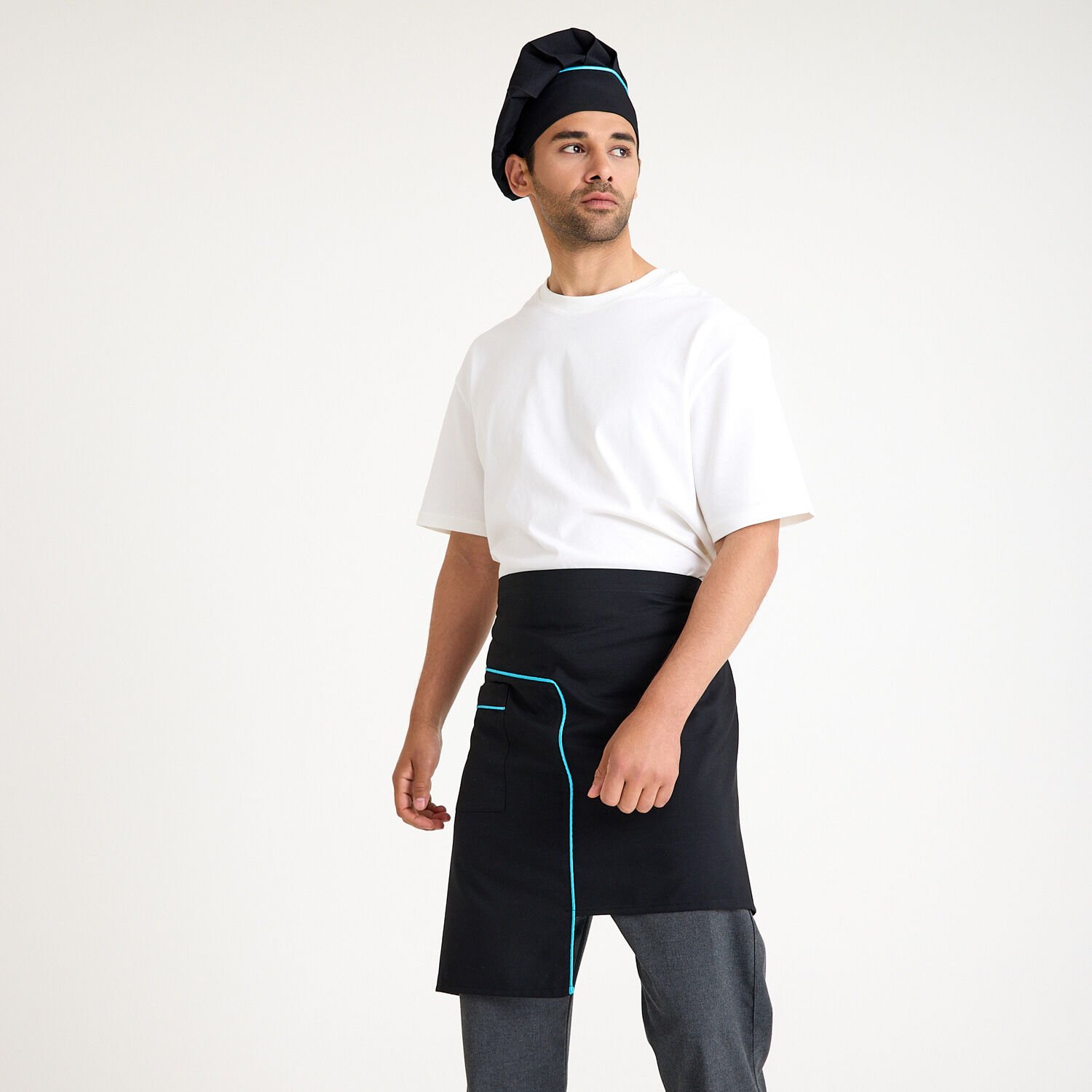 Siyah Turkuaz Ara Biyeli Cepli Yarım Önlük