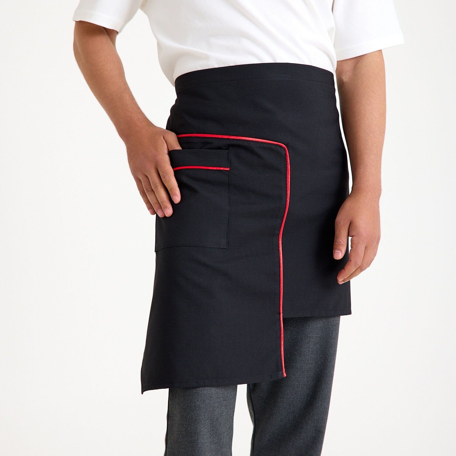 Siyah Kırmızı Ara Biyeli Yarım Önlük