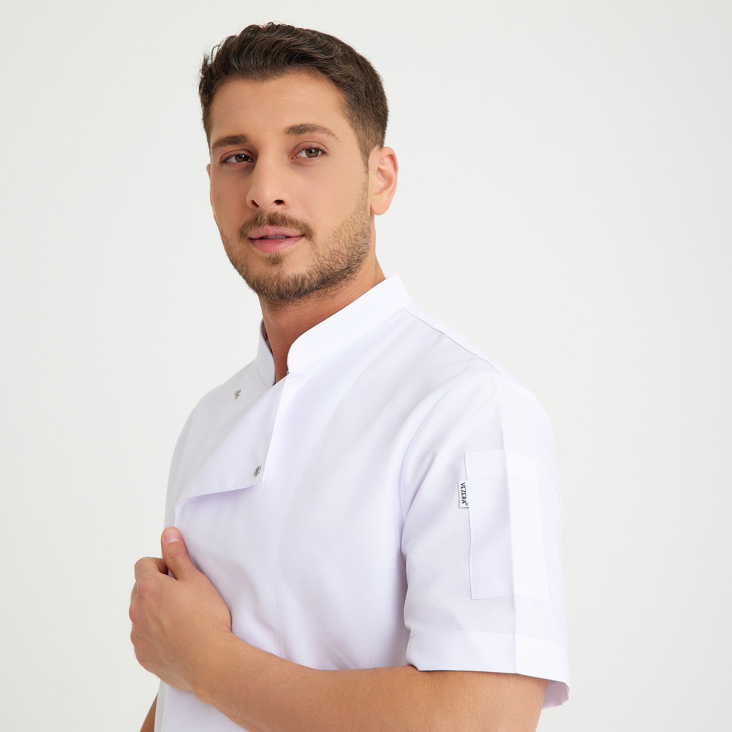 Beyaz Hakim Yaka Kısa Kol Aşçı Ceketi