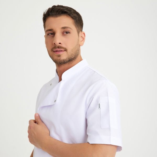Beyaz Hakim Yaka Kısa Kol Aşçı Ceketi