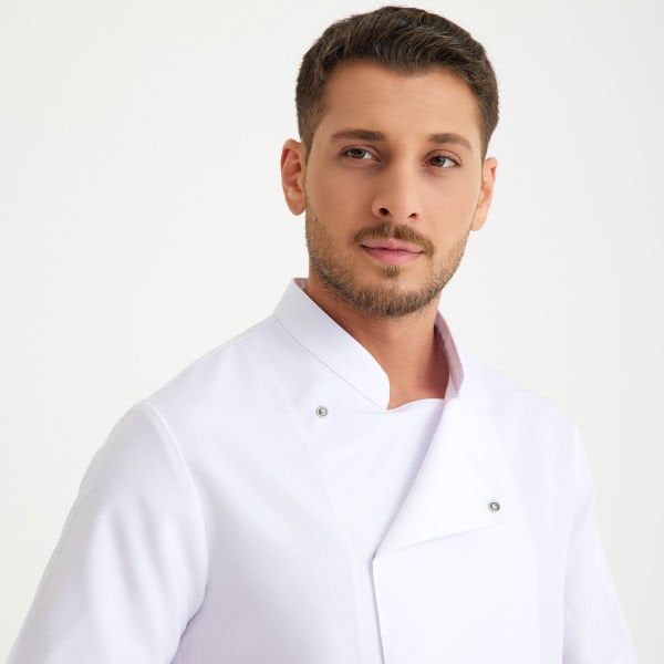 Beyaz Hakim Yaka Kısa Kol Aşçı Ceketi