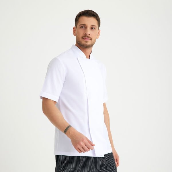 Beyaz Hakim Yaka Kısa Kol Aşçı Ceketi