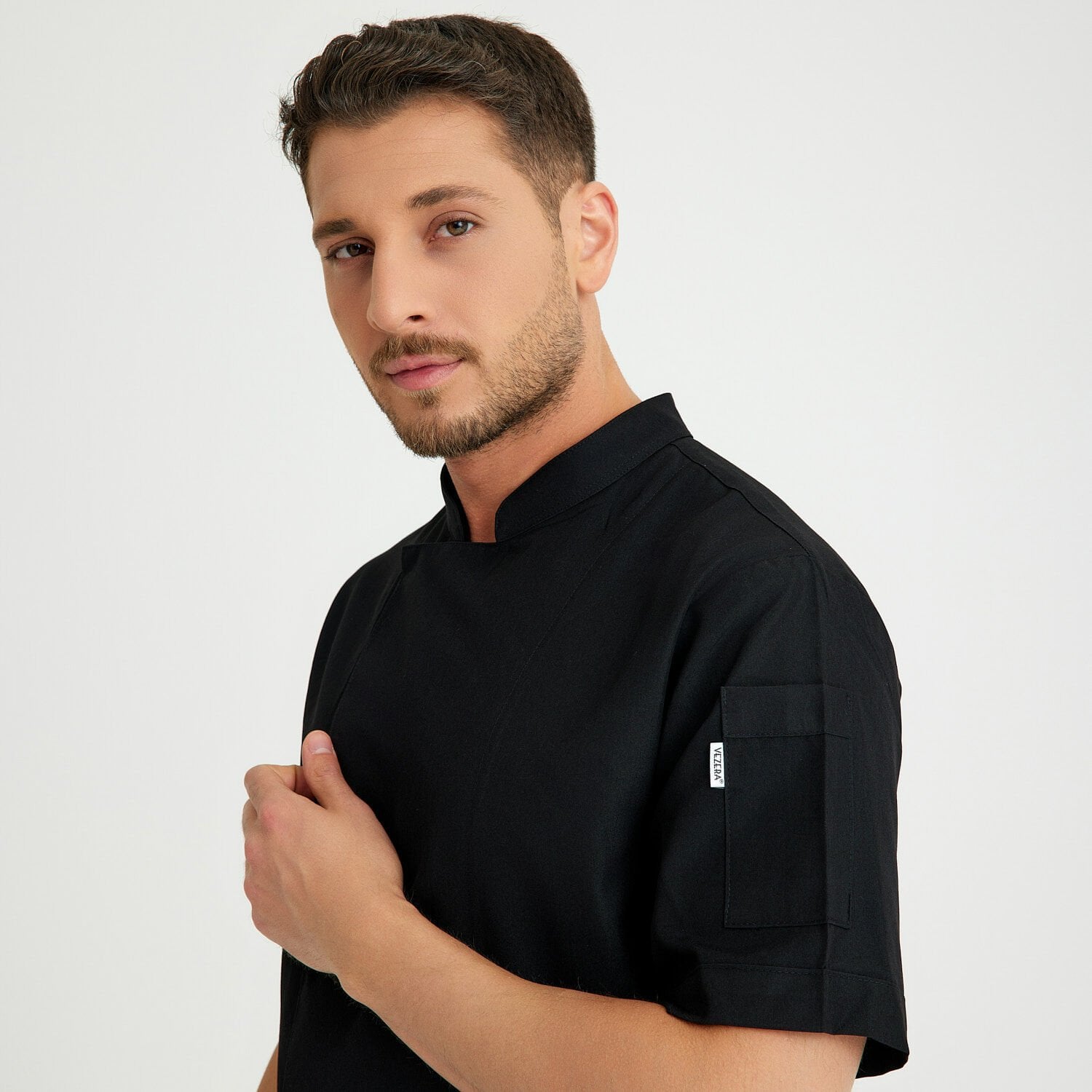 Siyah Hakim Yaka Kısa Kol Aşçı Ceketi