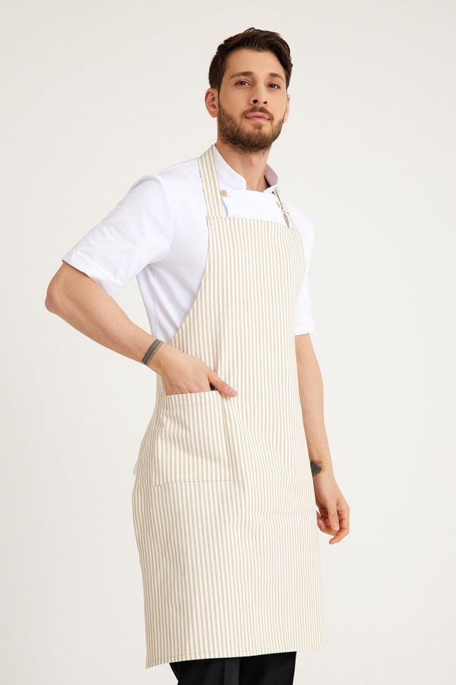 Bej Çizgili Desenli Önlük