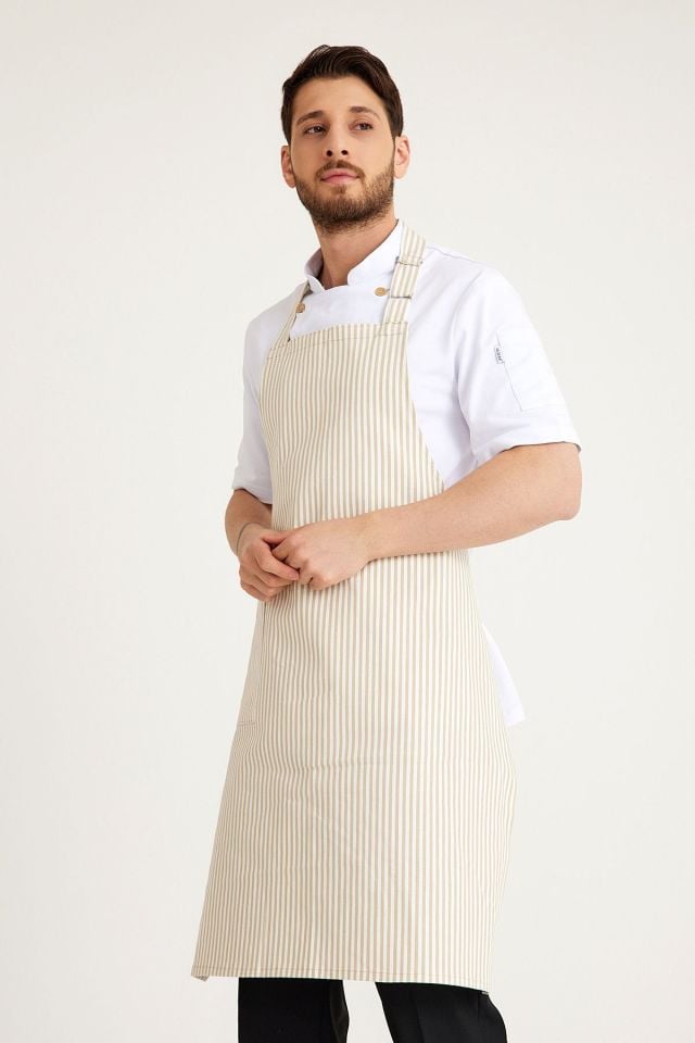 Bej Çizgili Desenli Önlük