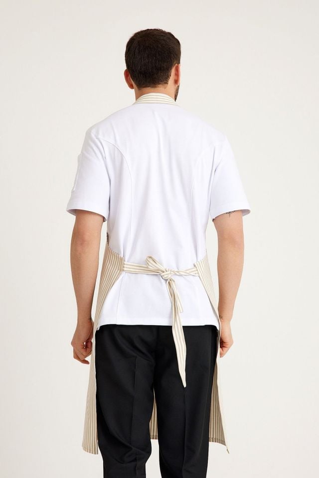 Bej Çizgili Desenli Önlük