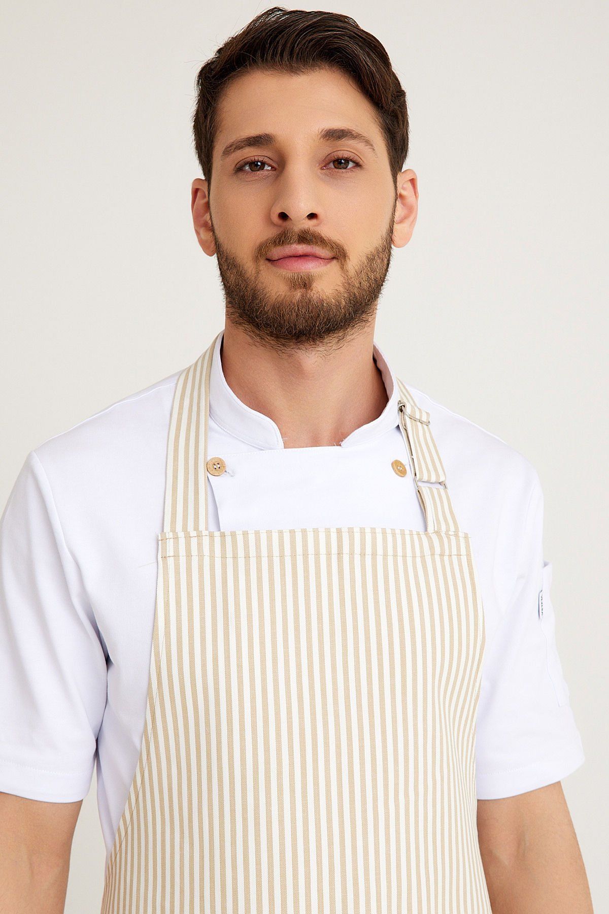 Bej Çizgili Desenli Önlük