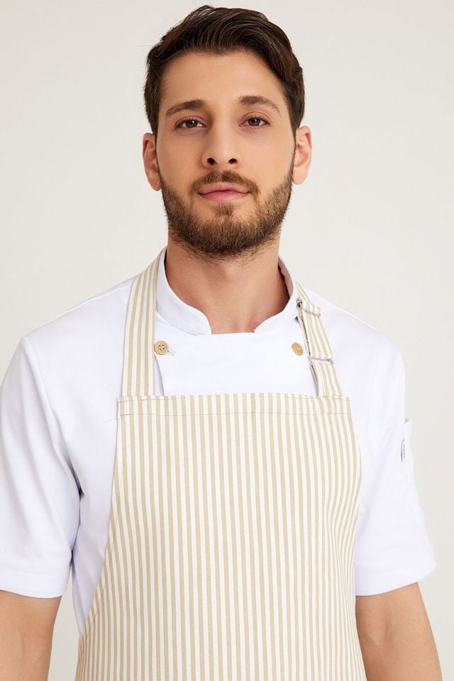 Bej Çizgili Desenli Önlük
