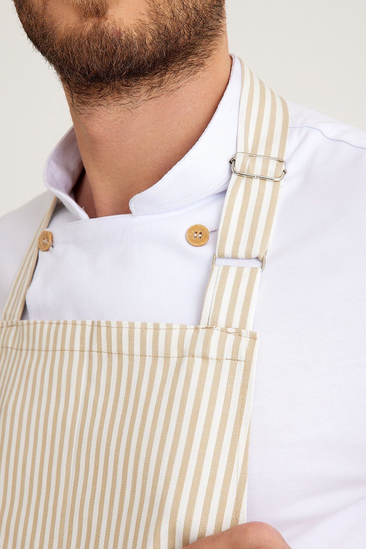 Bej Çizgili Desenli Önlük