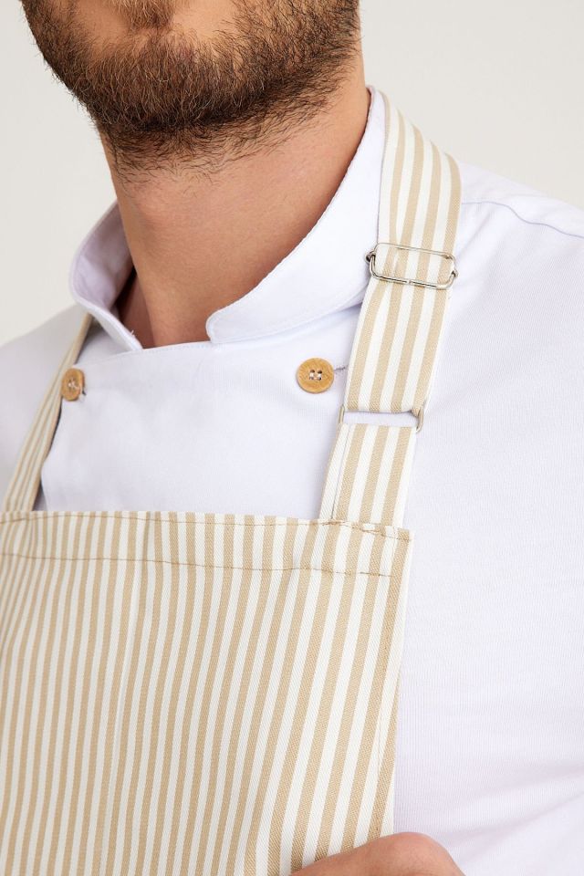 Bej Çizgili Desenli Önlük