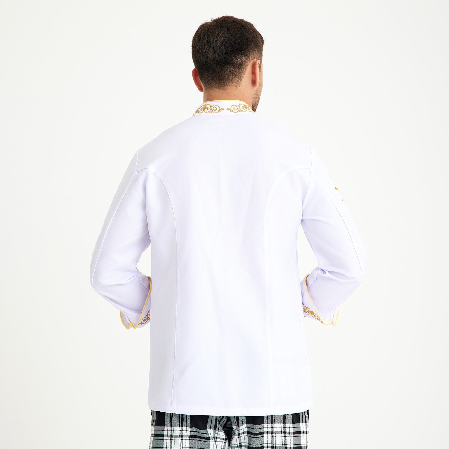  Lale Motif Beyaz Alpaka Aşçı Ceketi