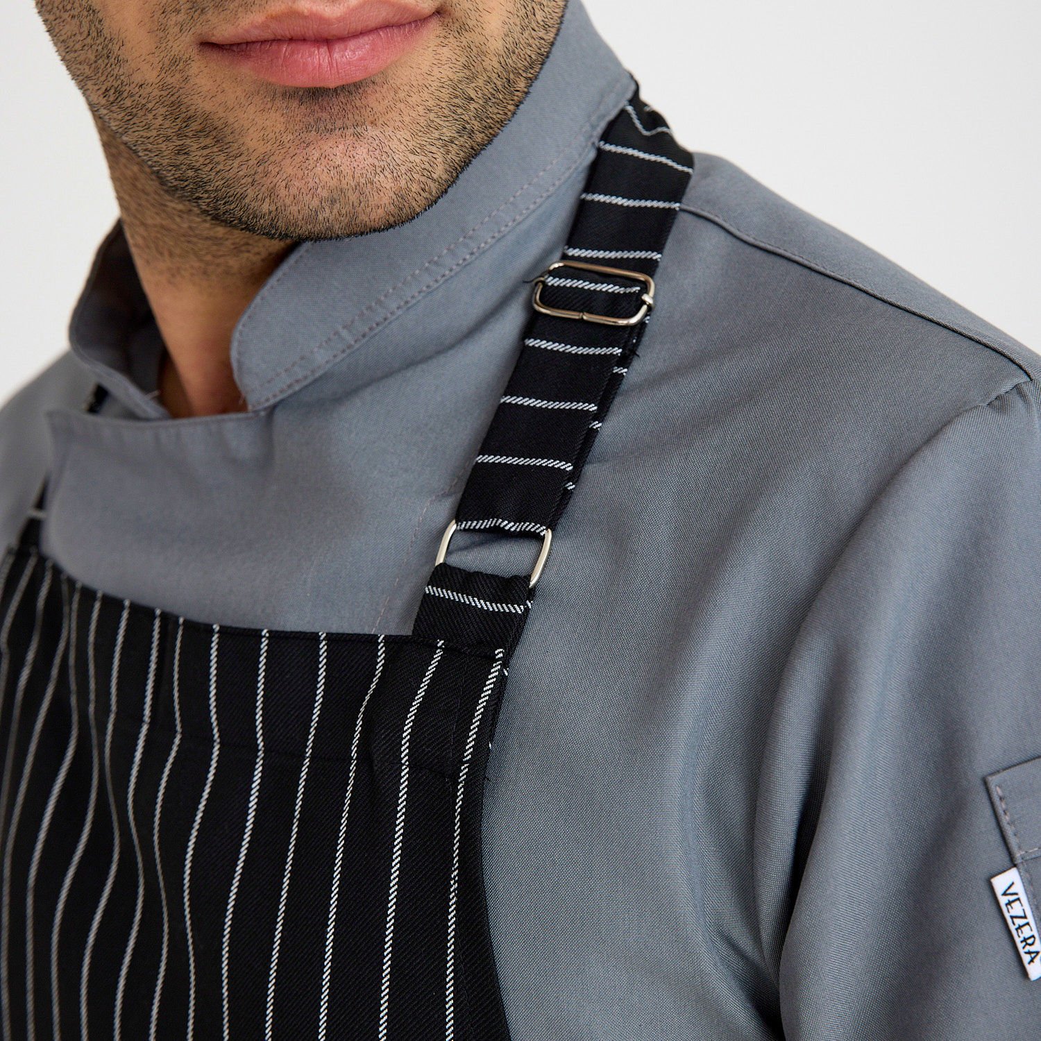 Gri Hakim Yaka Kısa kol Aşçı Ceketi