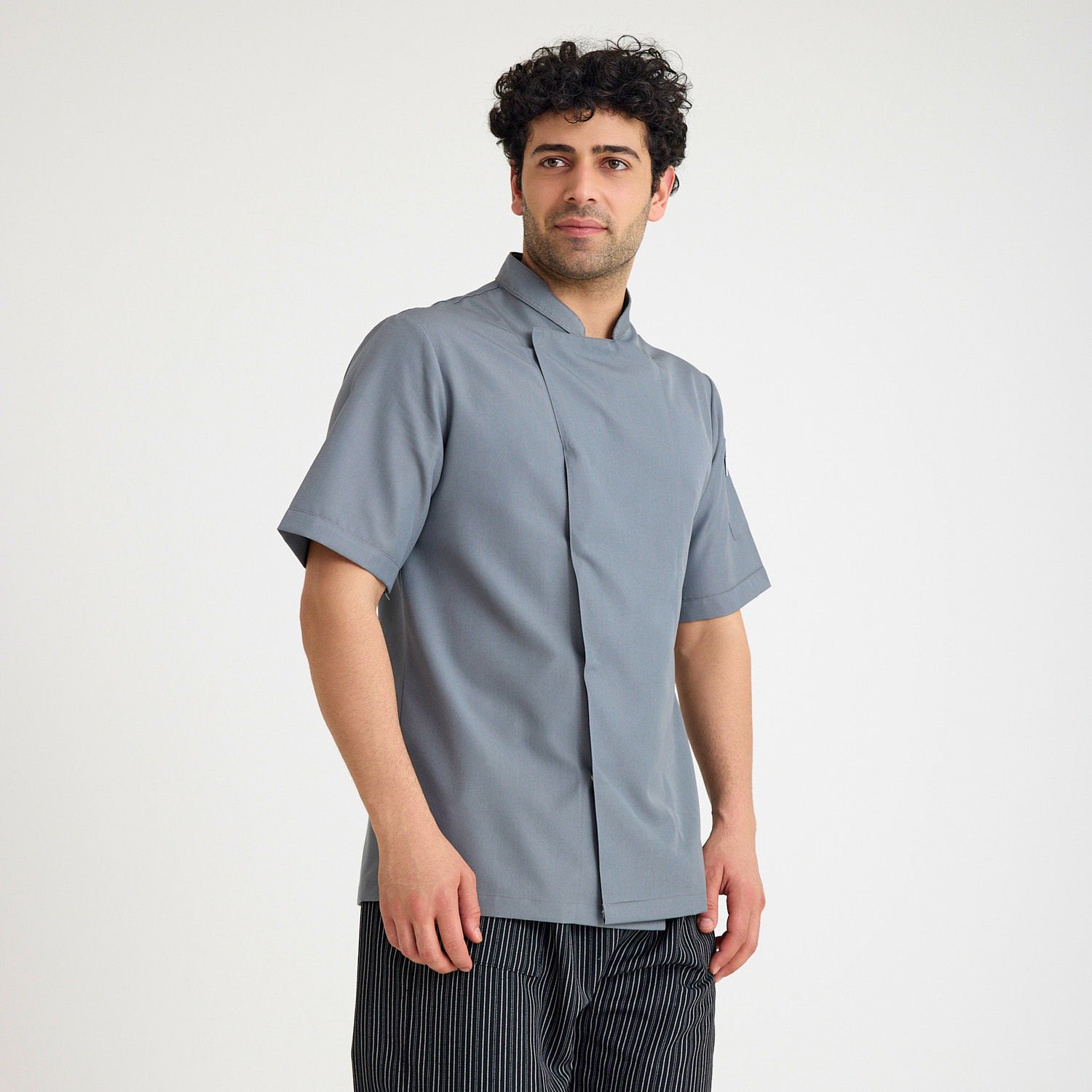 Gri Hakim Yaka Kısa kol Aşçı Ceketi