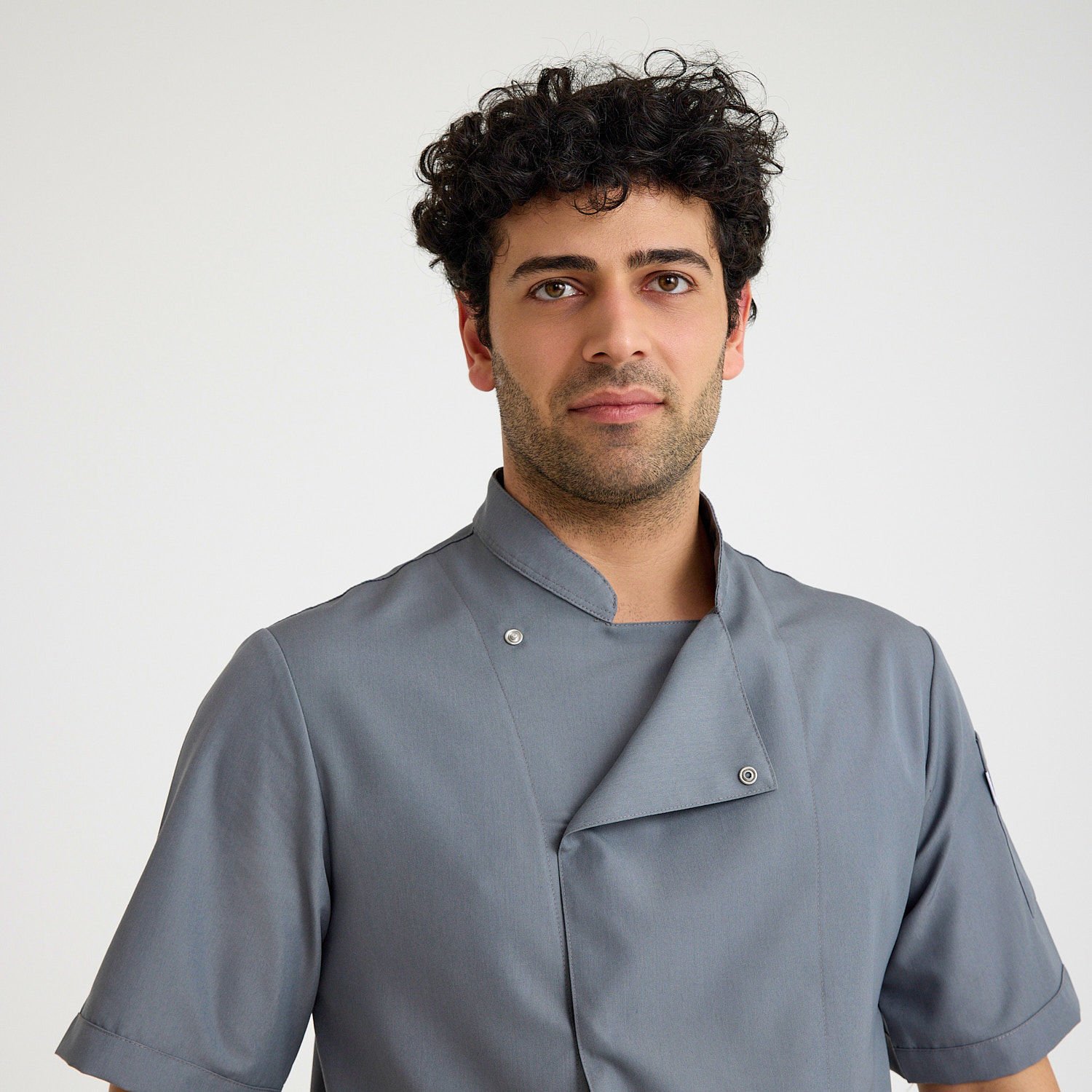 Gri Hakim Yaka Kısa kol Aşçı Ceketi