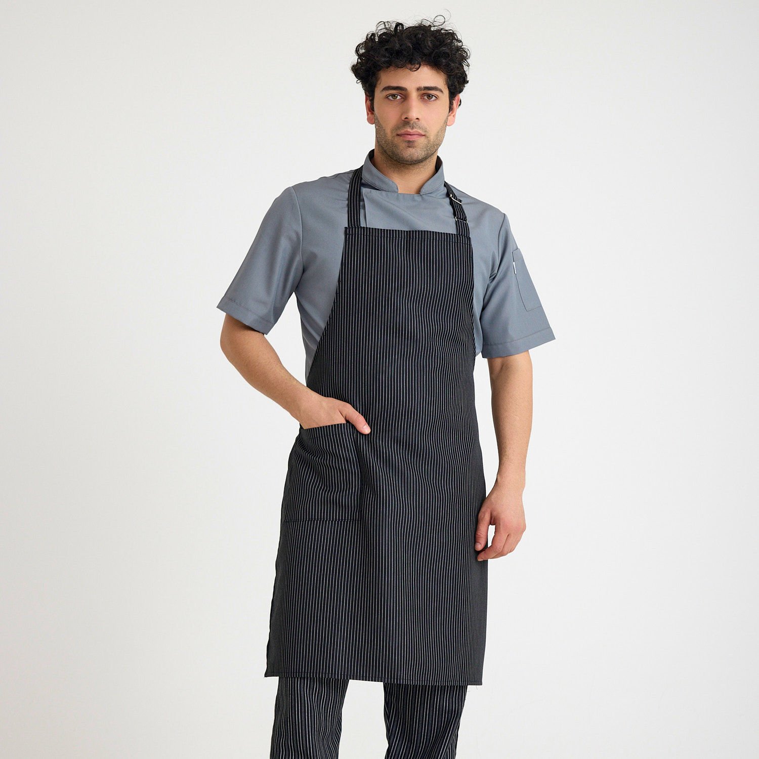 Gri Hakim Yaka Kısa kol Aşçı Ceketi