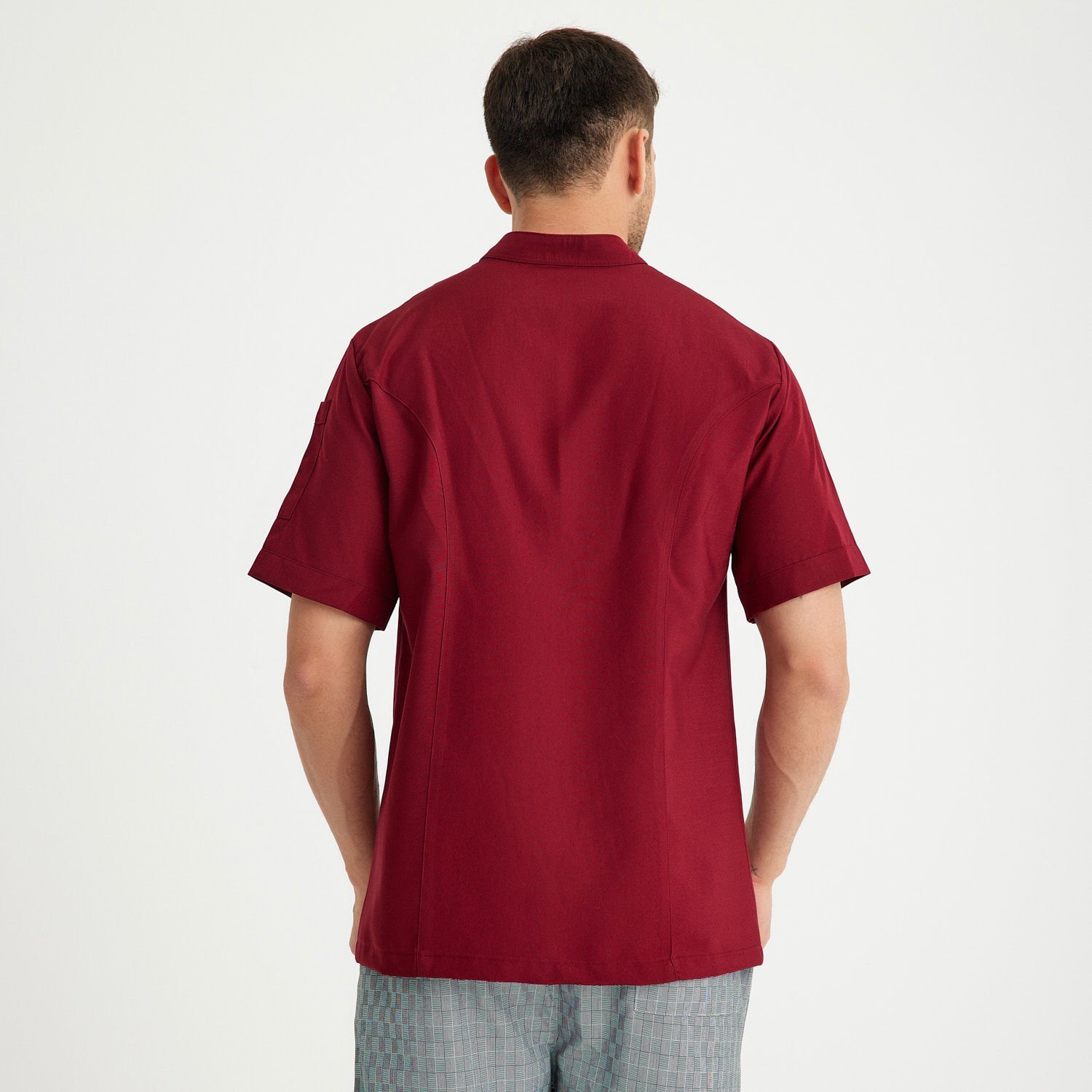 Bordo Hakim Yaka Kısa Kol Aşçı Ceketi