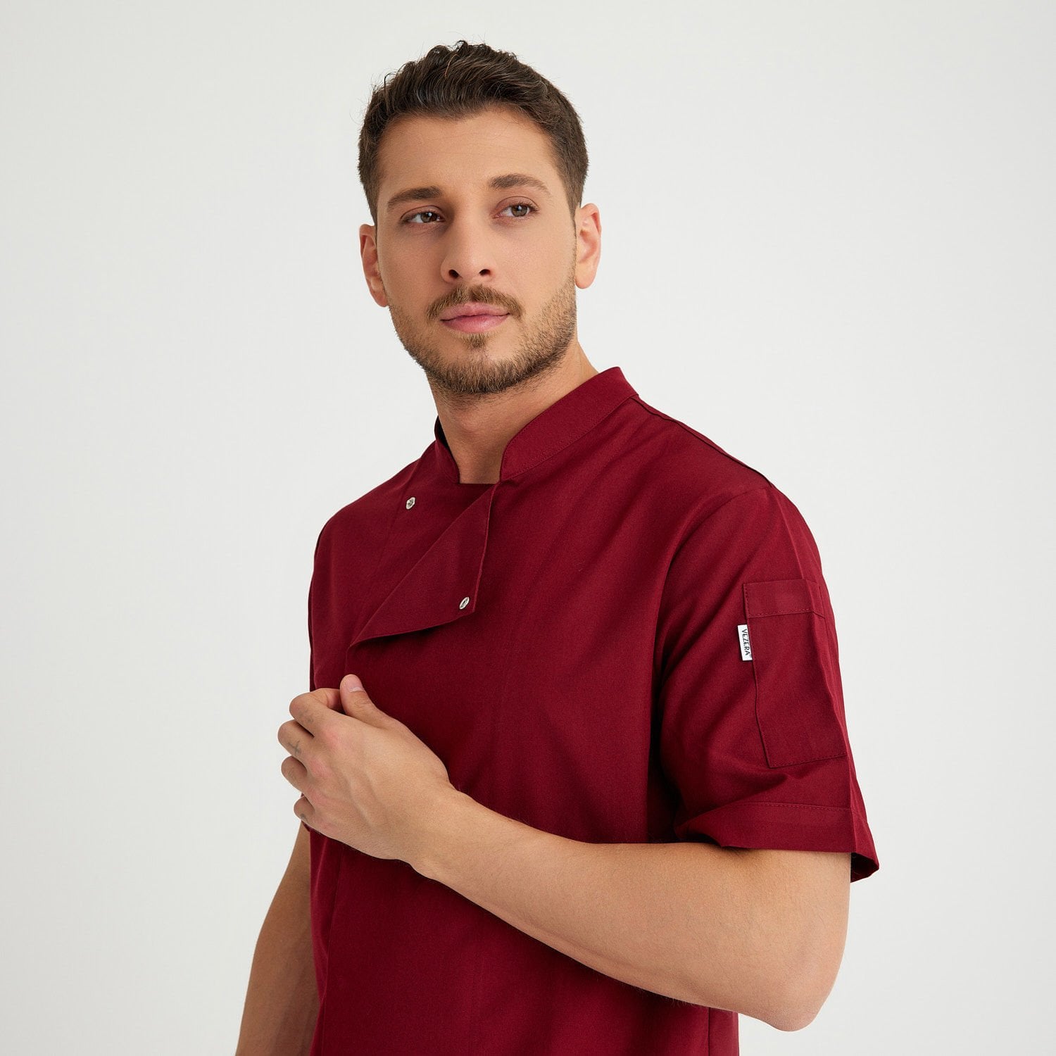 Bordo Hakim Yaka Kısa Kol Aşçı Ceketi