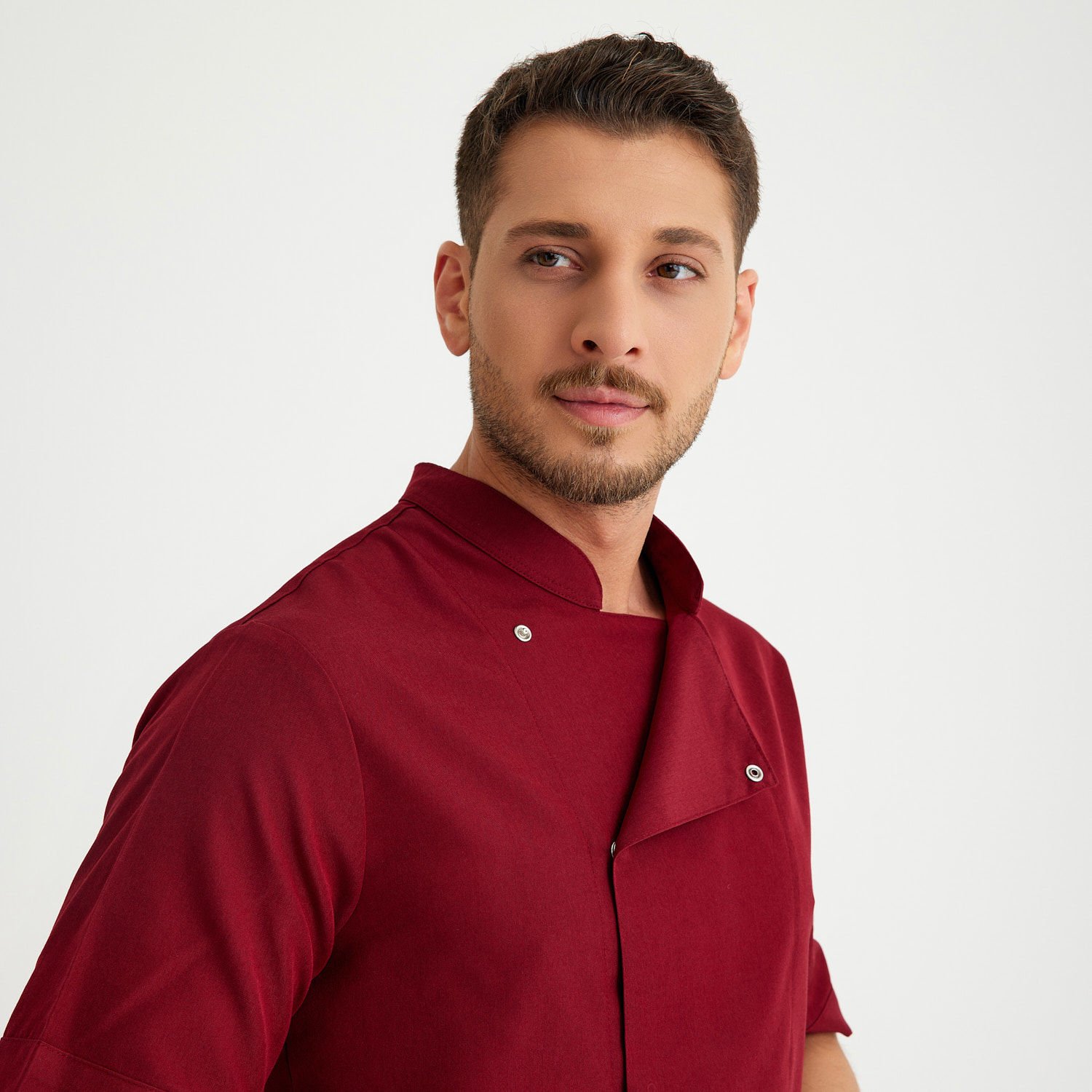 Bordo Hakim Yaka Kısa Kol Aşçı Ceketi