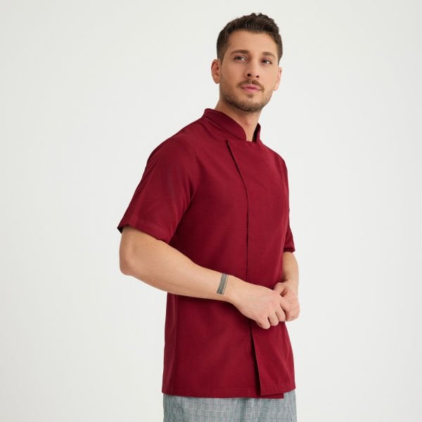 Bordo Hakim Yaka Kısa Kol Aşçı Ceketi