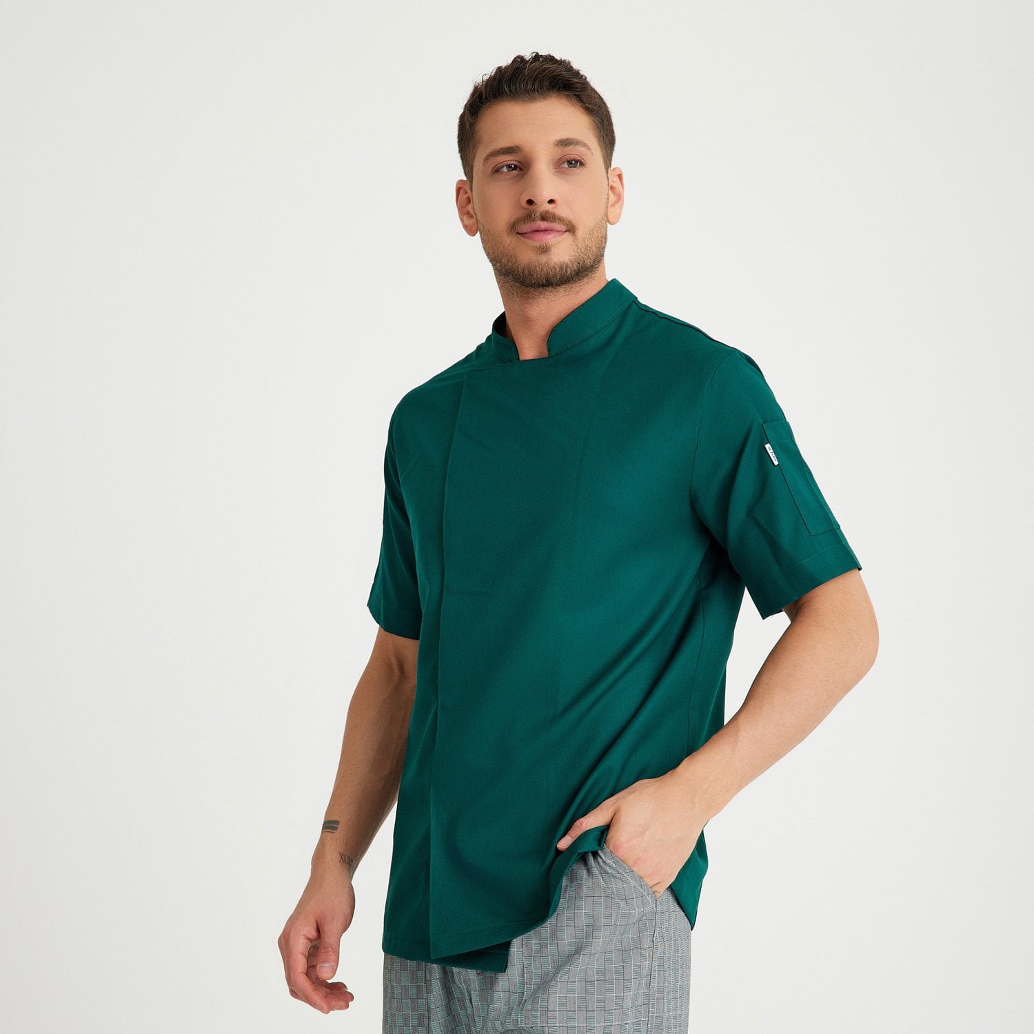 Yeşil Hakim Yaka Kısa Kol Aşçı Ceketi