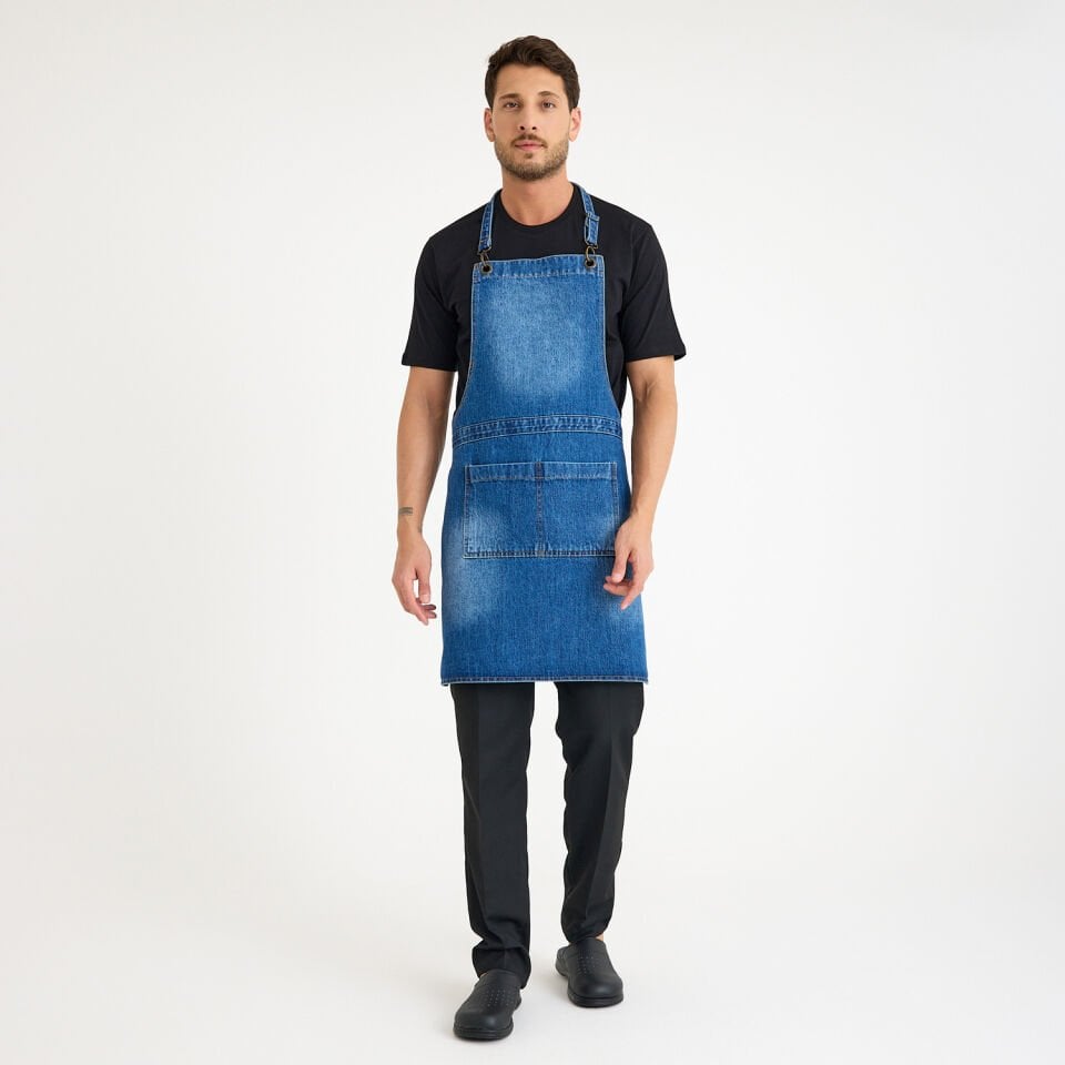 Mavi Kot Denim Askılı Cepli Önlük