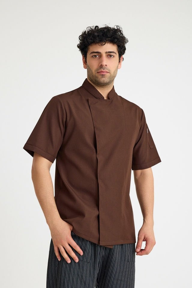 Kahve Hakim Yaka Kısa Kol Alpaka Aşçı Ceketi