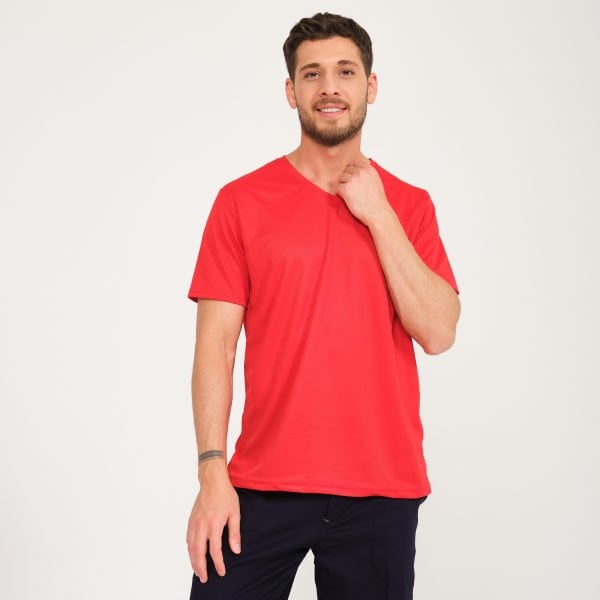 Kırmızı Forma Kappa Kumaş V Yaka İş Tişörtü