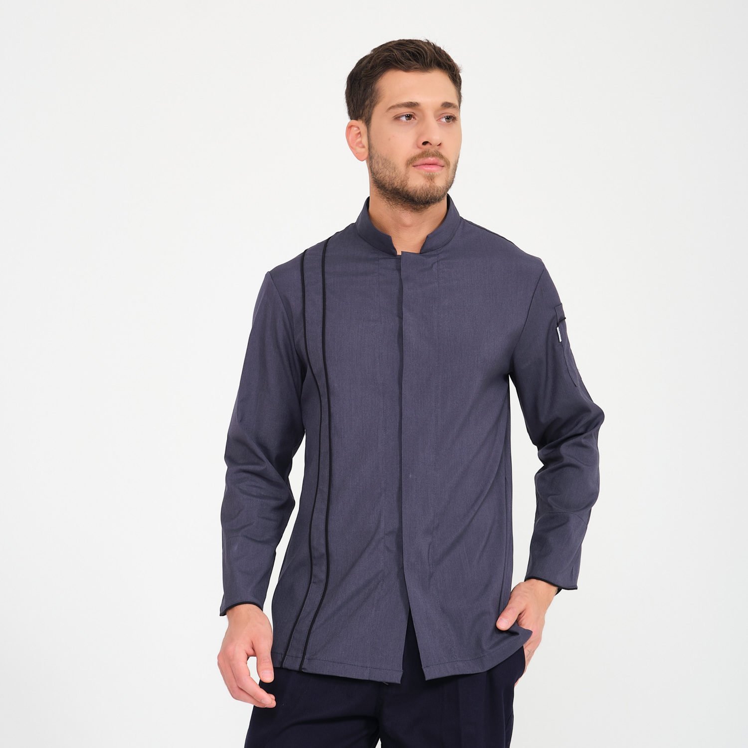 Füme Şeritli Likralı Aşçı Ceketi