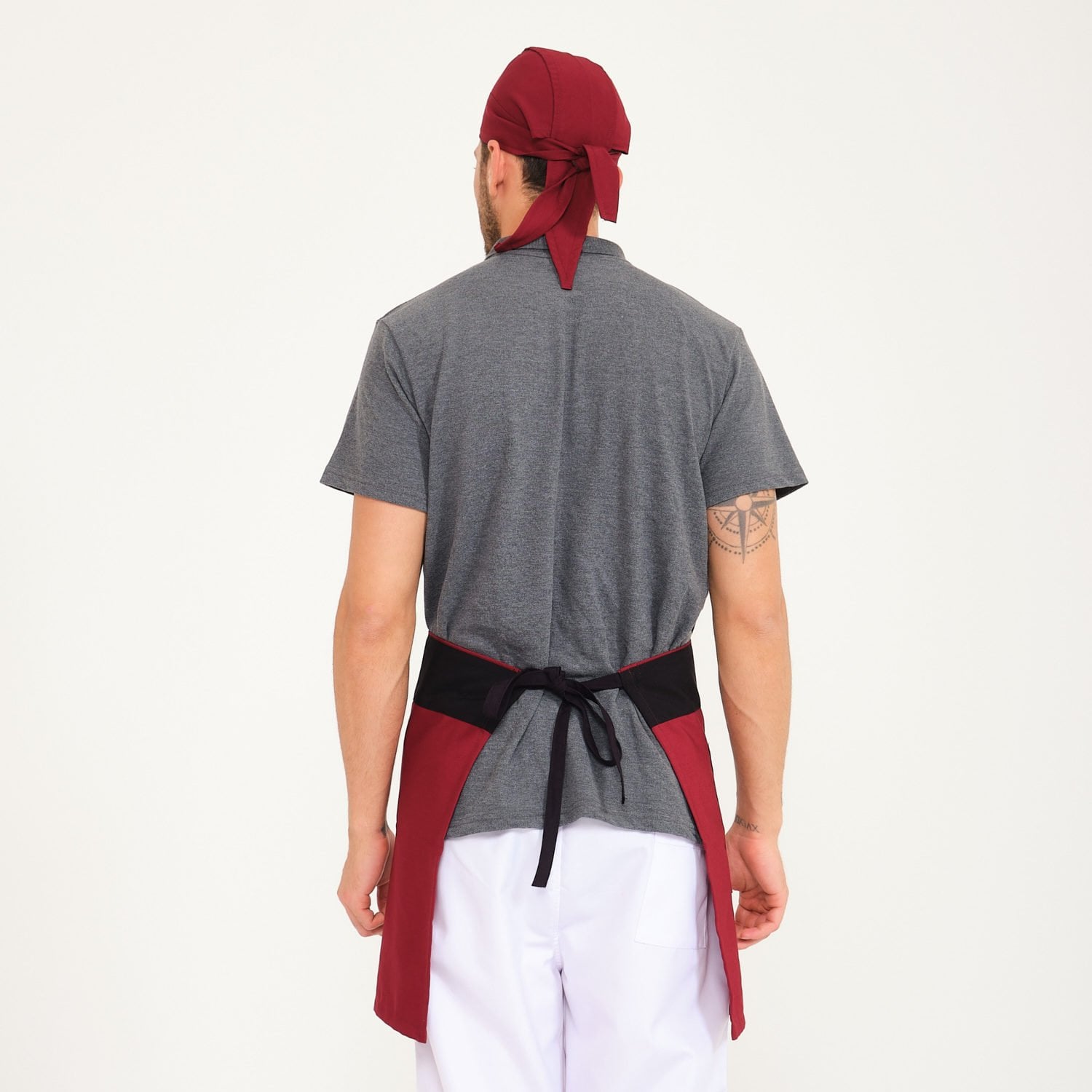 Bordo Yarım Önlük Çift Cepli