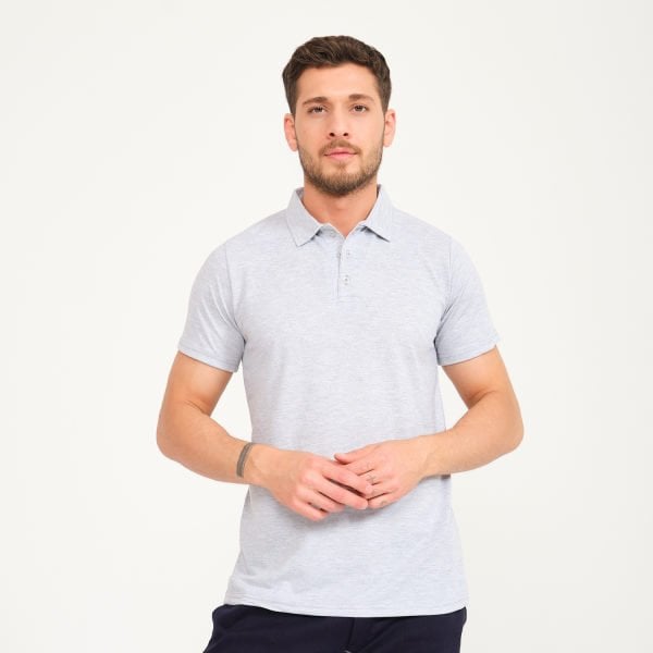 Açık Gri Melanj Penye Lacoste Polo Yaka İş Tişörtü