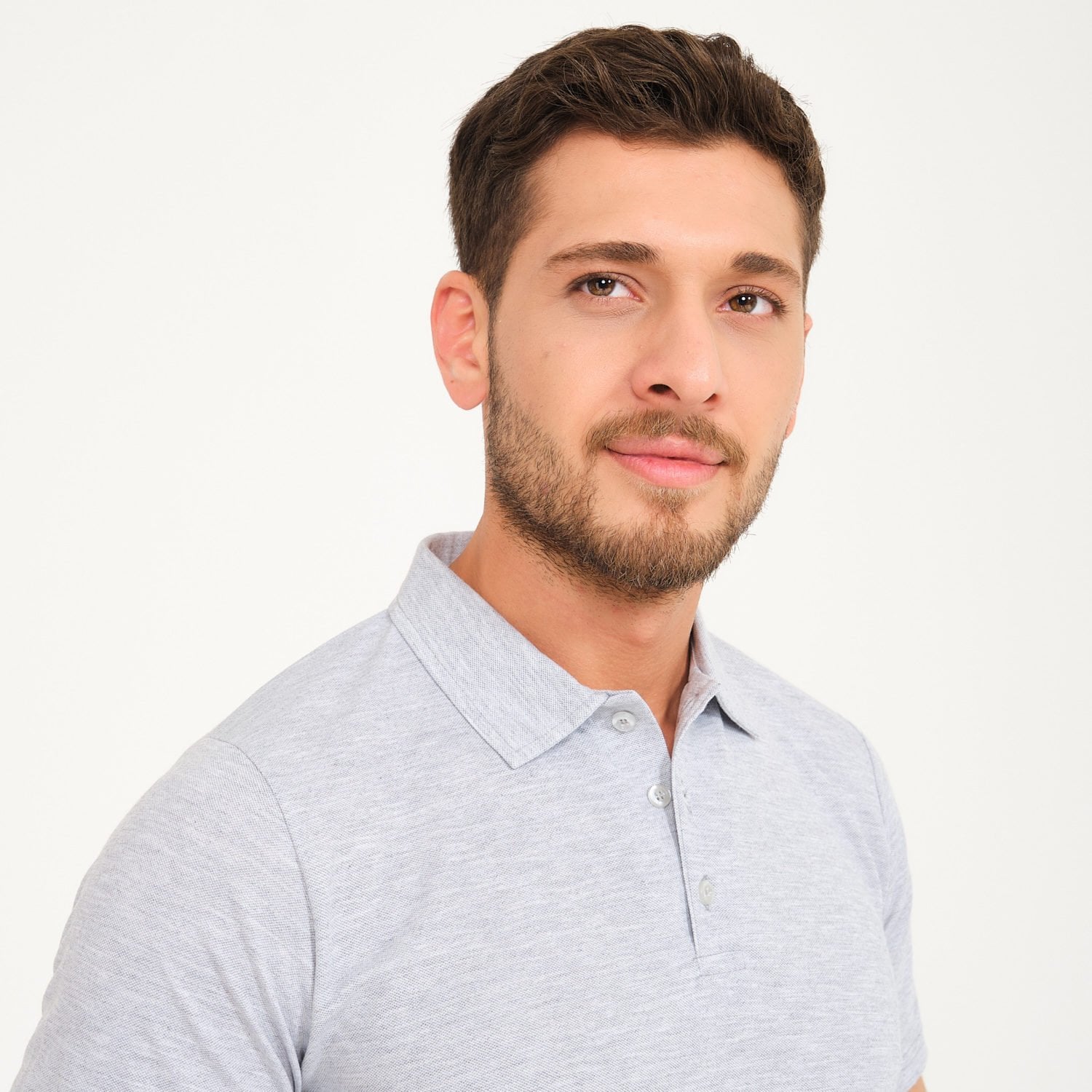 Açık Gri Melanj Penye Lacoste Polo Yaka İş Tişörtü