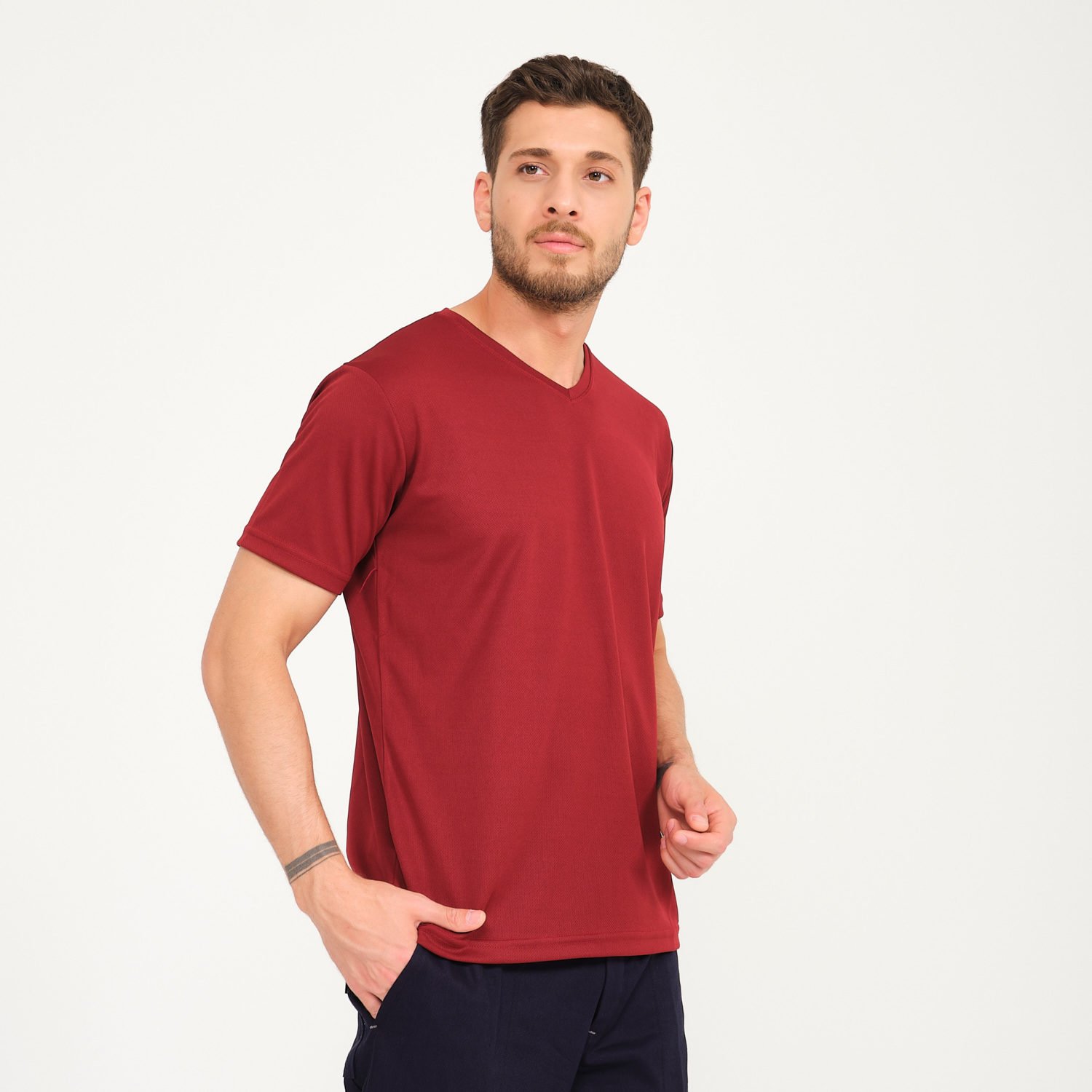 Bordo Forma Kappa Kumaş V Yaka İş Tişörtü